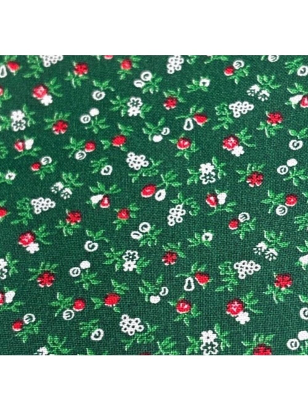 Green Cotton Fabric 3/8 yard x 33" Berry & Floral Pattern